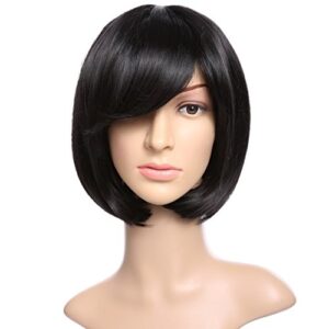 Natural Women Straight Short Hair Bob Wig Fashion Cosplay + Wig Cap (Natural Black)
