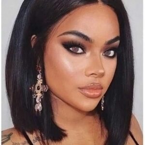 Short Bob Synthetic Hair Wig Natural Straight Short Quality Wigs For Women Heat Resistant Fiber 150% Density Black Color (Natural Black)