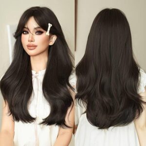 Brown Real Hair Wig for Women | Natural Straight Wig | Japanese Synthetic Fiber Hairs | Stylish Wig For Ladies | Easy Wear | Washable | Includes Wigcap & Comb