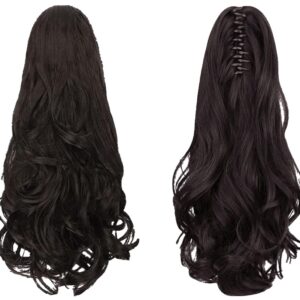 (1 pcs) Hair Extensions for Women Clip Type - 1 Hair Extension With 2 Styles - Curly Wavy Artificial Hair Clip On Ponytail Long Wig - Natural Looking - Natural Brown Colour