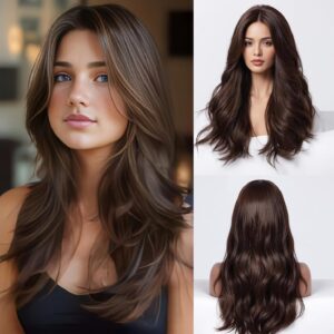 Full Head Synthetic Hair Wig For Women Curly With Net Wig Cap (Natural Brown)