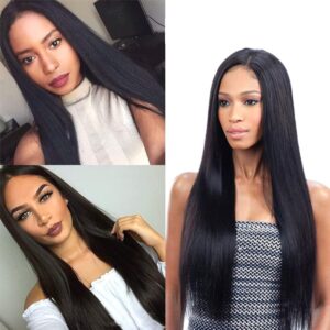 Long Straight Hair Black Color Long Wigs Glueless Heat Resistant Fiber Hair Synthetic Middle Partition Wigs for Fashion Women Daily Party, 26 Inch Long (Black)