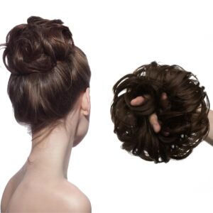 Hair Accessories For Women Stylish - Juda Hair Buns - Messy Bun Hair Extension - Artificial Fake Donuts Maker Scrunchies - With Elastic Rubber band - Natural Brown - 1 Pc - (25GR)