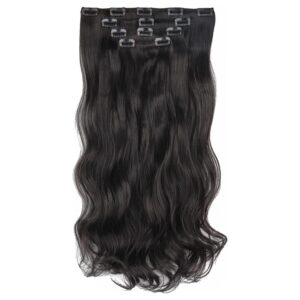 Women Hair Extension Full Head Wig 22 Inch Synthetic Natural Wavy Dark Black Hair Pieces with 14 Clip Wig Cheap Fluffy & Not Tangled Women and Girls - (2# wavy darkest black)