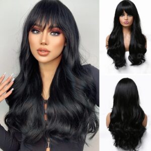 Synthetic Curly Wavy Silky Soft Hair Wigs for Women Girls to Increase Hair Volume, 22 Inches (Black)