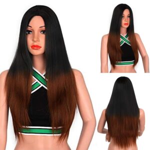 Hair Wig for Women - Natural Long Straight Brown Ombre Synthetic Hairs - Full Head, Tangle-Free, Straight Hair Line, Heat Resistant With Free 1 Wig Cap