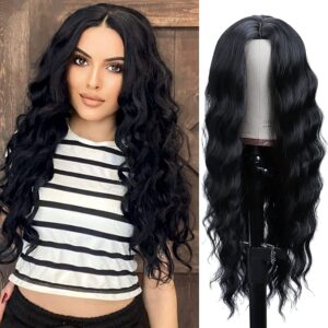 Curly Hair Wig for Women Long Centre Parting Hair Wig Natural Looking Hair Wigs (Natural Black, 26 Inches)