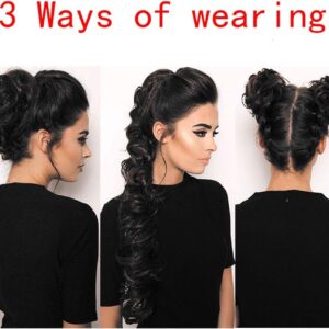 Curly Wavy Women Instant Synthetic Hair Extension Messy Hair Frill For Juda And Ponytails, 3 Ways Of Wearing it, Matte Finish, 34 Inches Long (Brown)