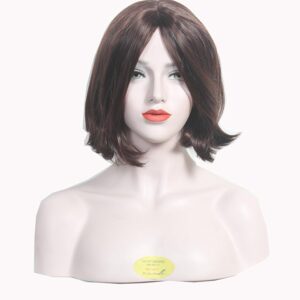 Natural Dark Brown 11 Inch Long Soft & Straight Synthetic Hair Wig 9352 - Black, Black,