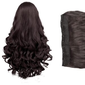 Hair Extensions for Women (Luxury Premium)- 5 Clips Attached Curly/Wavy Artificial Hair Clip On Extension - False Fake Long Curl Hair Wig for Wedding - 1 Pc - Natural Brown Colour (D3)