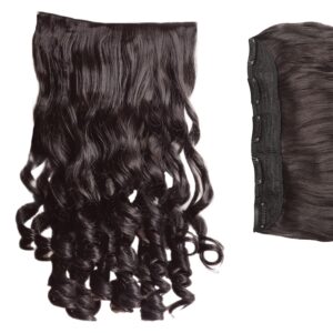 Hair Extensions for Women (Luxury Premium)- 5 Clips Attached Curly/Wavy Artificial Hair Clip On Extension - False Fake Long Curl Hair Wig for Wedding - 1 Pc - Natural Brown Colour (D1)