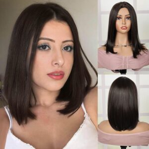 Hair Wig for women Full head Natural, Short Natural Looking Shoulder Length Hair Wig Korean style, Dark Brown Hair Wig for women Full head (Brown, 14 Inch)