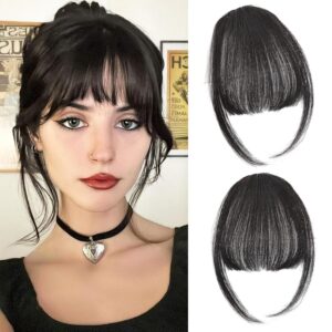 Clip in Front Bangs Hair for Women, 4.7 Inch Length Fake Bangs, DIY Cut Design, Bangs Hair Extensions for Women Hairstyle (Natural Color)